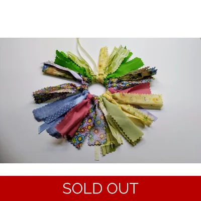 Mini rag wreath home decoration for Spring ribbon cotton fabric ornament, handmade in Yorkshire lett